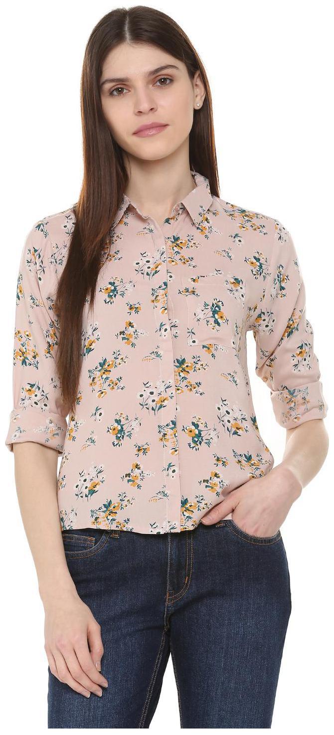 

People Women Pink Printed Regular Fit Shirt