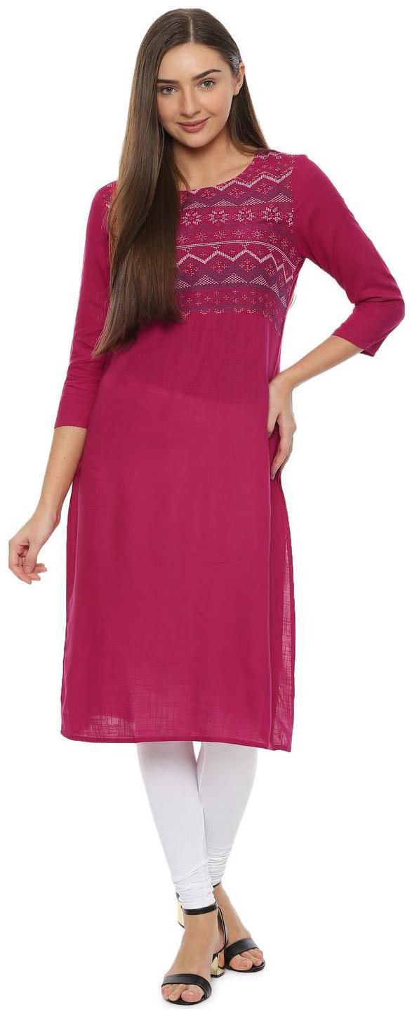 

People Women Pink Printed Straight Kurta
