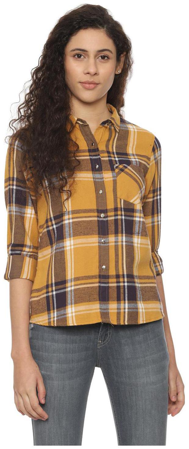 

People Women Yellow Checked Regular Fit Shirt