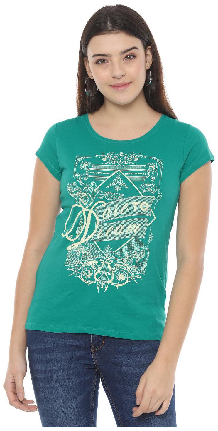 

People Women Green Regular fit Round neck Cotton T shirt