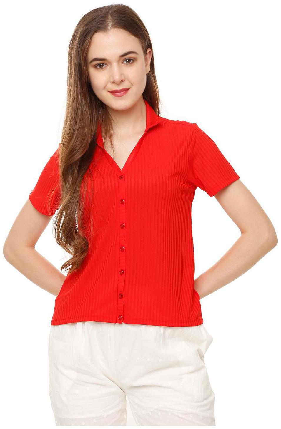 

People Women Red Striped Regular Fit Shirt