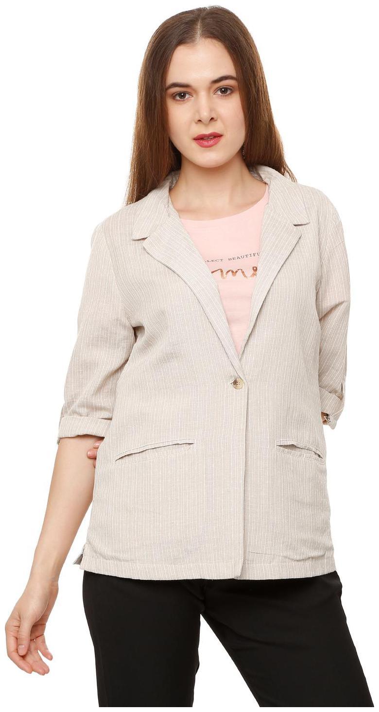 

People Women Self Design Bomber Jacket - Beige