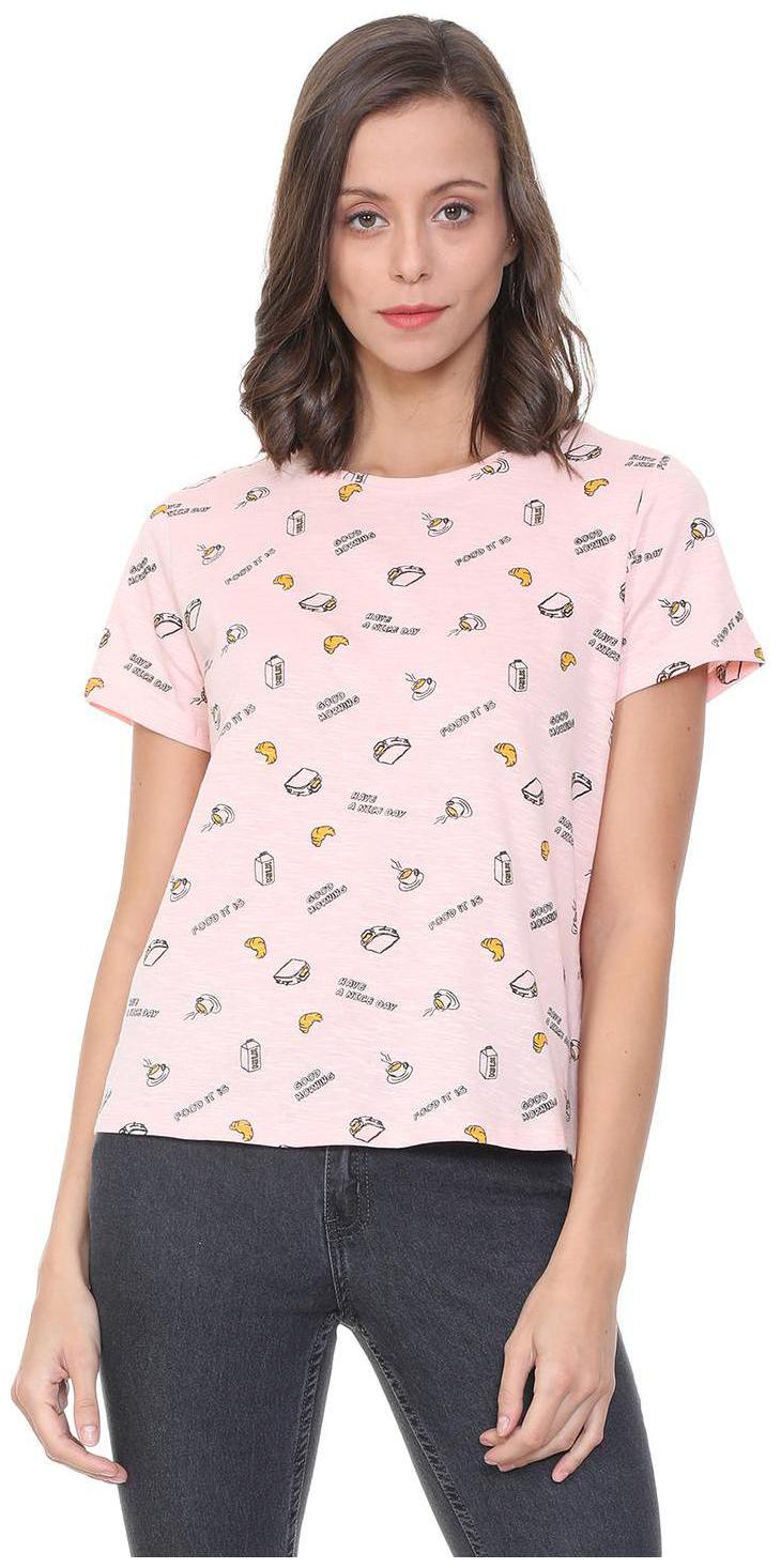

People Women Pink Regular fit Round neck Cotton T shirt