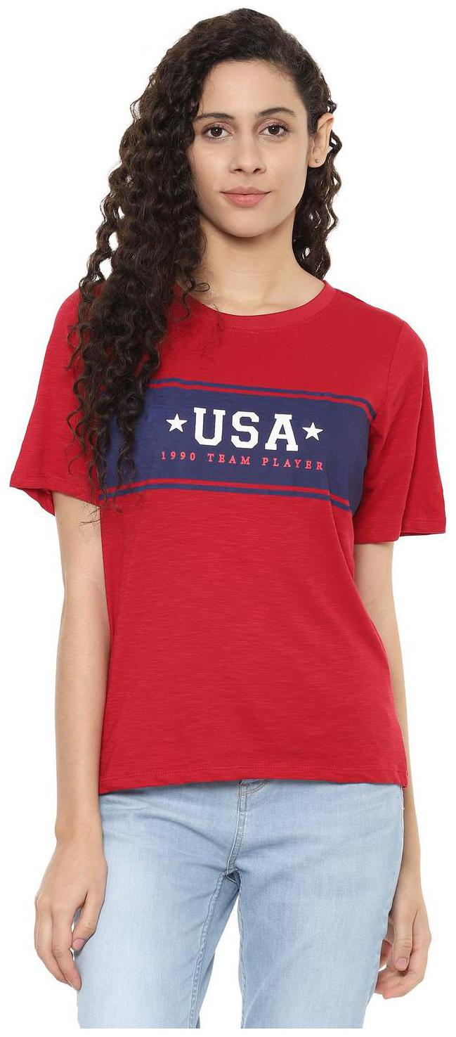 

People Women Red Regular fit Round neck Cotton T shirt