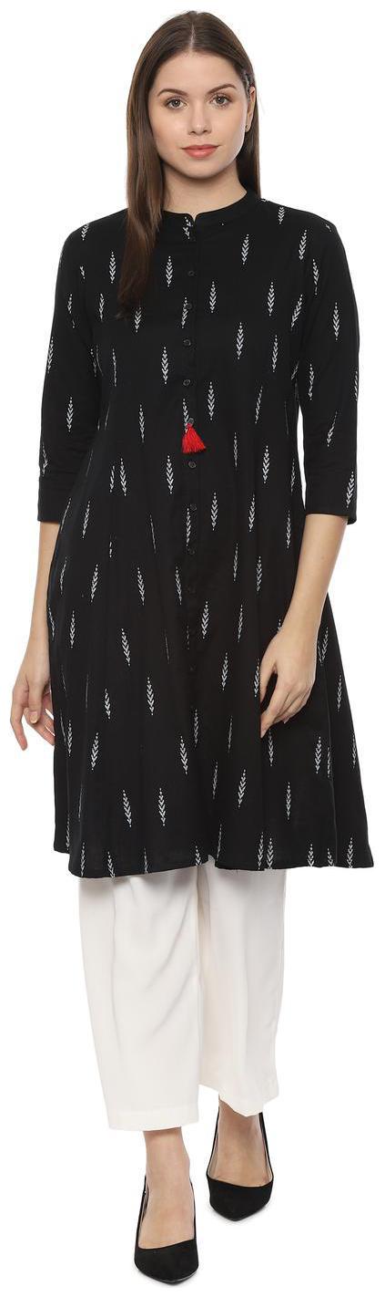 

People Women Blended Printed Kurta Black