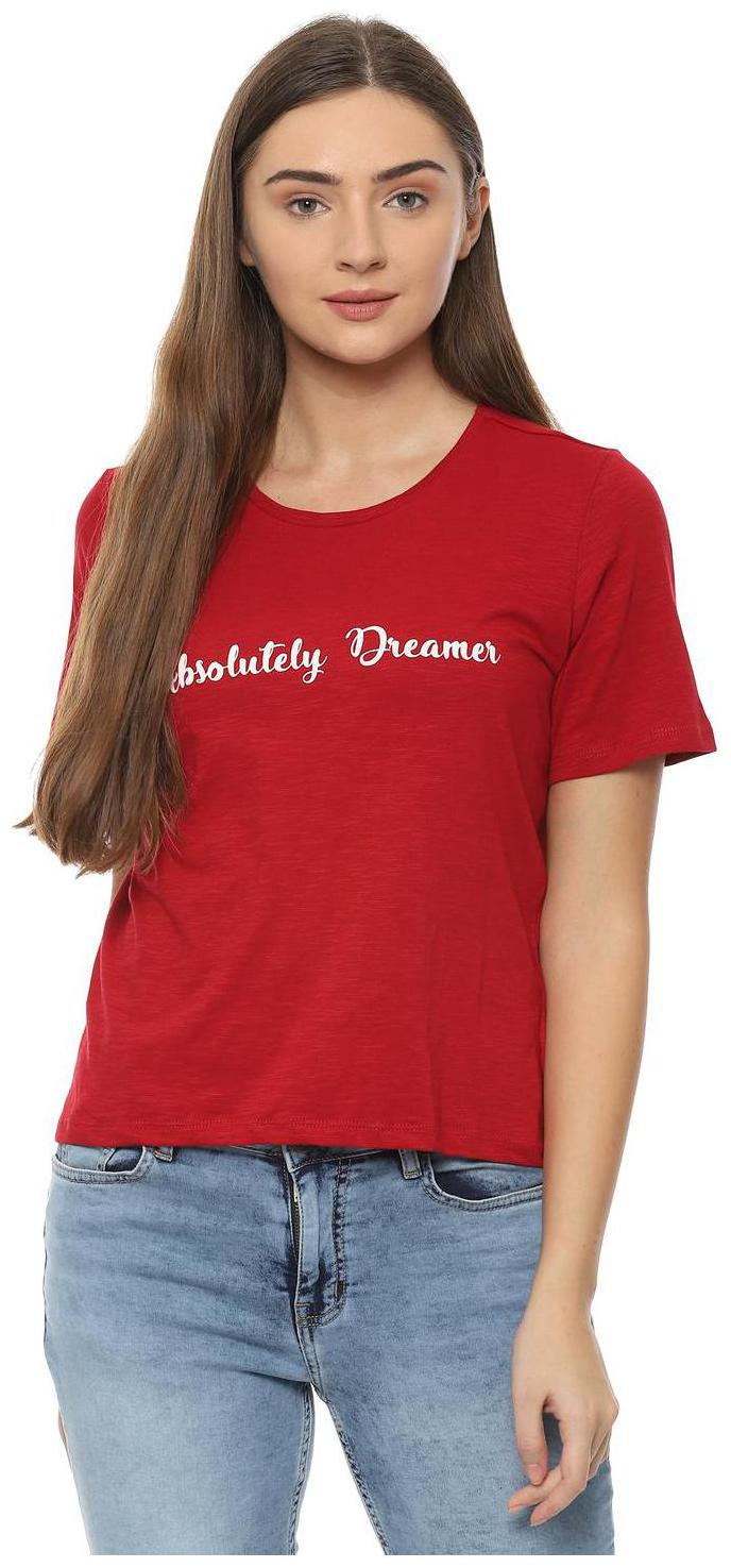 

People Women Red Regular fit Round neck Cotton T shirt