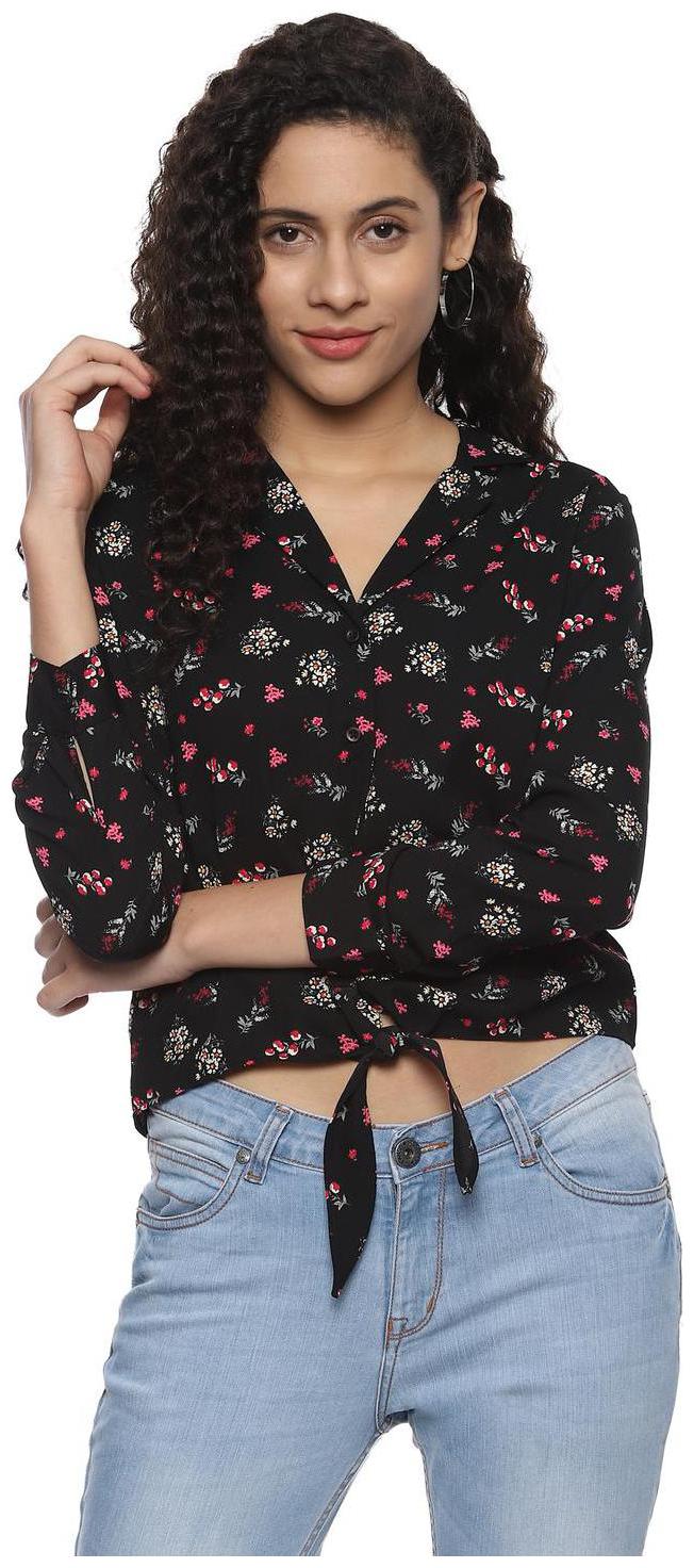 

People Women Black Printed Regular Fit Shirt