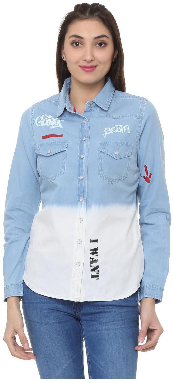 

People Women Blue Printed Regular Fit Shirt