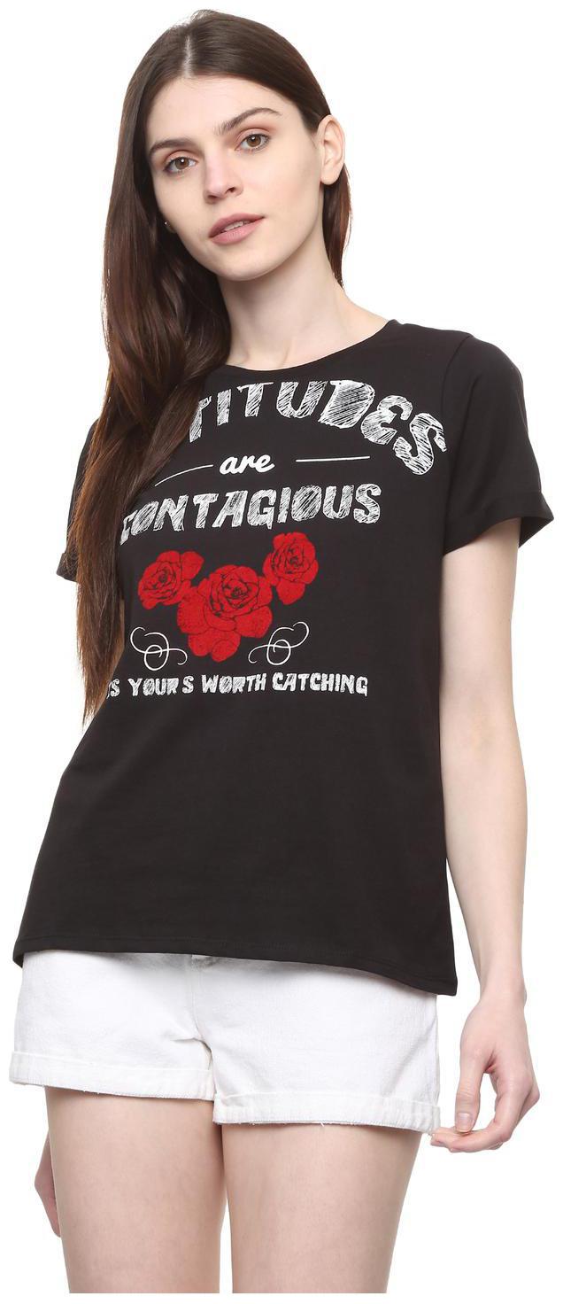 

People Women Black Regular fit Round neck Cotton T shirt