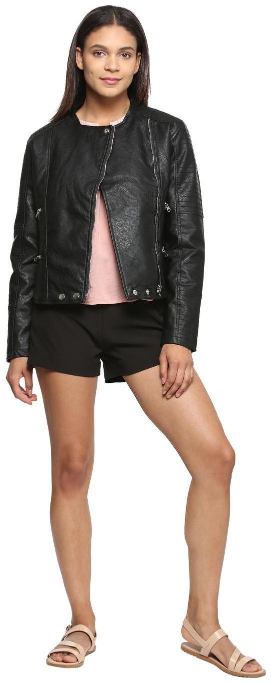 

People Women Solid Bomber Jacket - Black