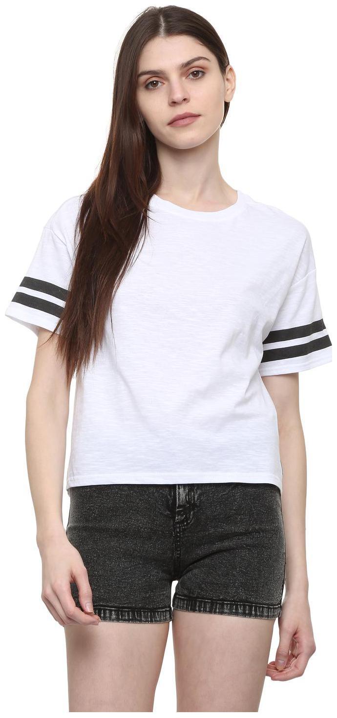 

People Women White Regular fit Round neck Cotton T shirt