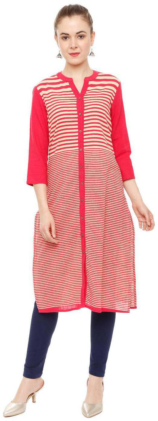 

People Women Red Striped Regular Kurta