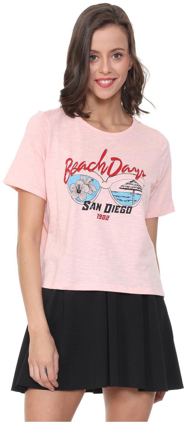 

People Women Pink Regular fit Round neck Cotton T shirt