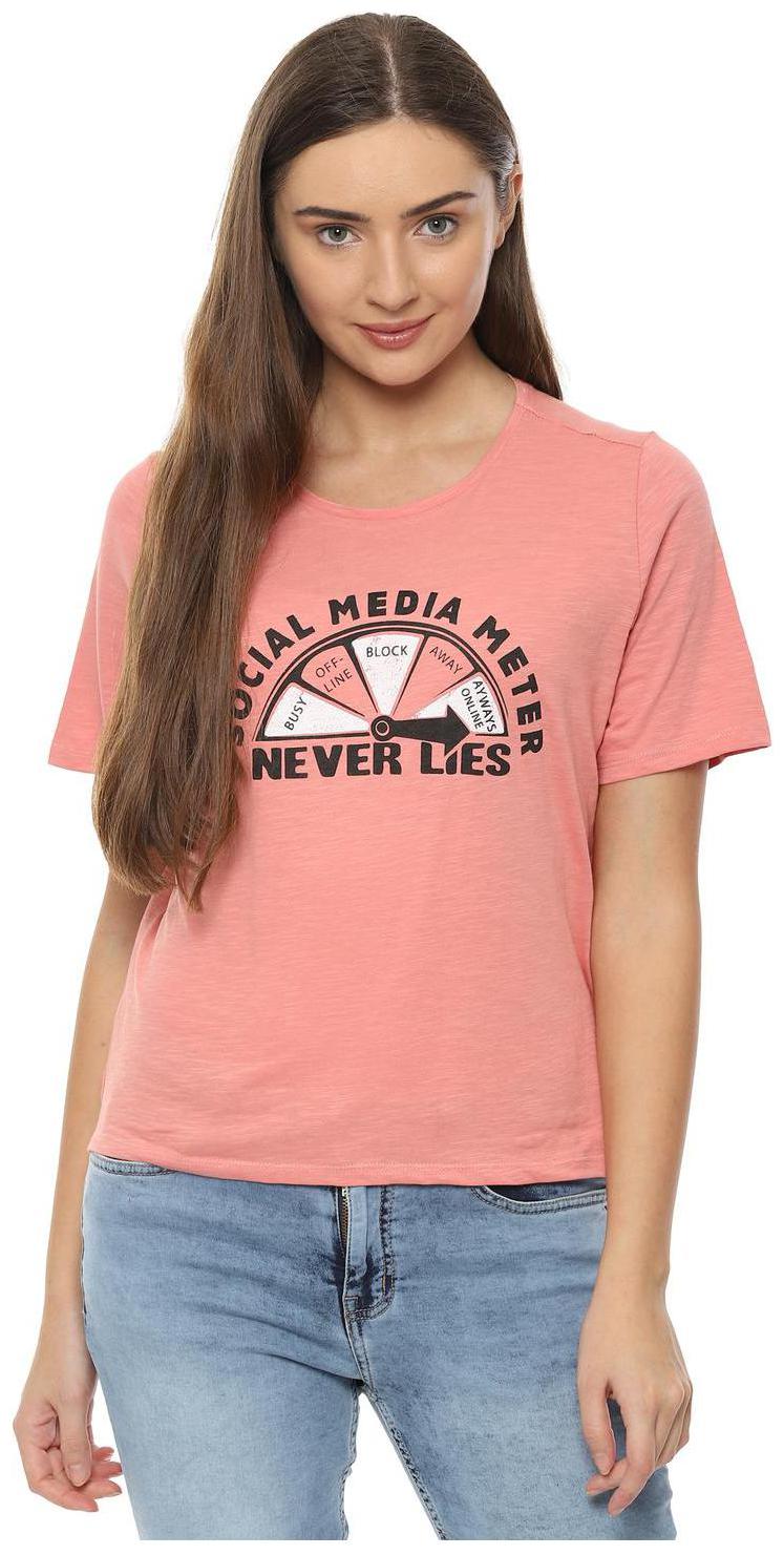

People Women Peach Regular fit Round neck Cotton T shirt