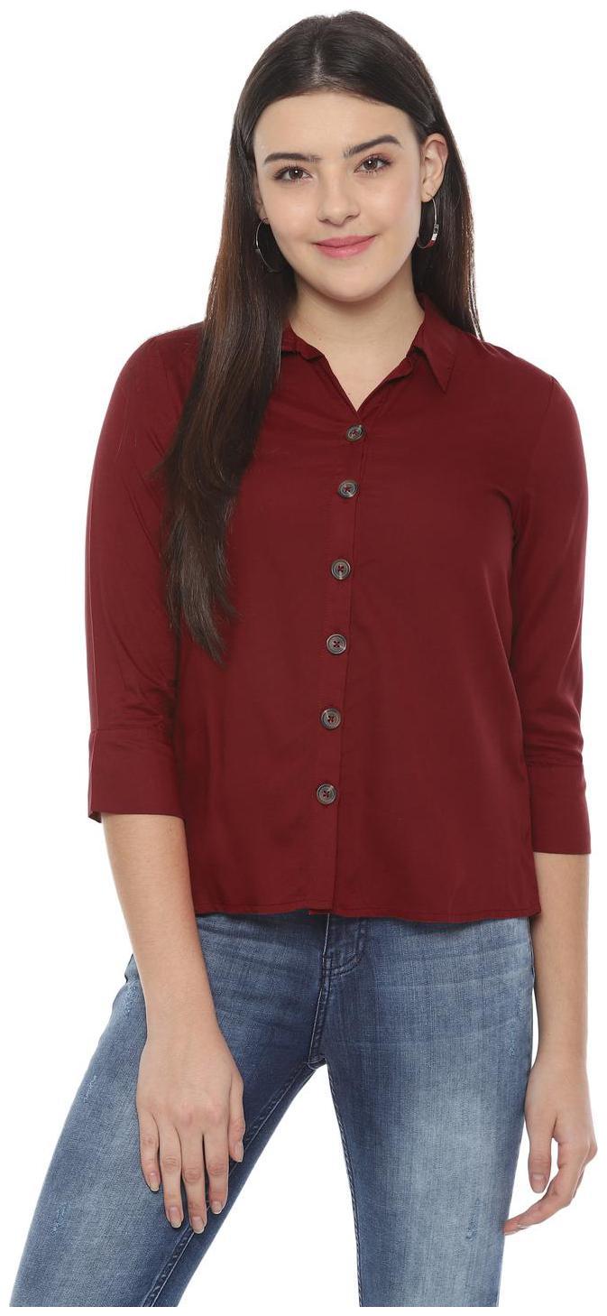 

People Women Maroon Solid Regular Fit Shirt
