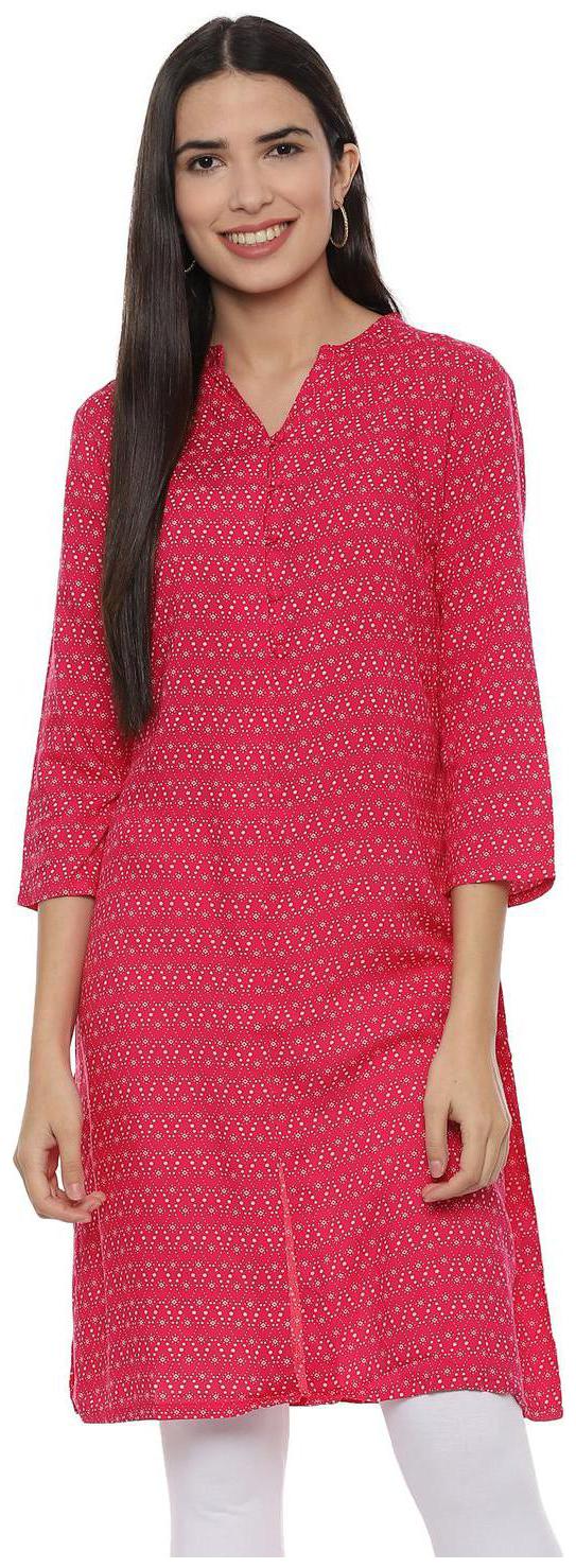 

People Women Pink Printed Straight Kurta