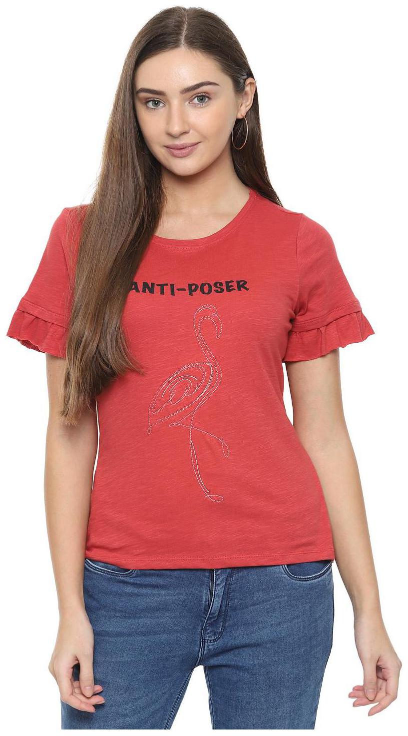 

People Women Red Regular fit Round neck Cotton T shirt