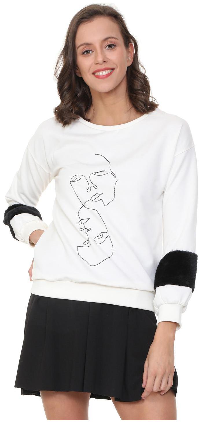 

People Women Self Design Sweatshirt - White
