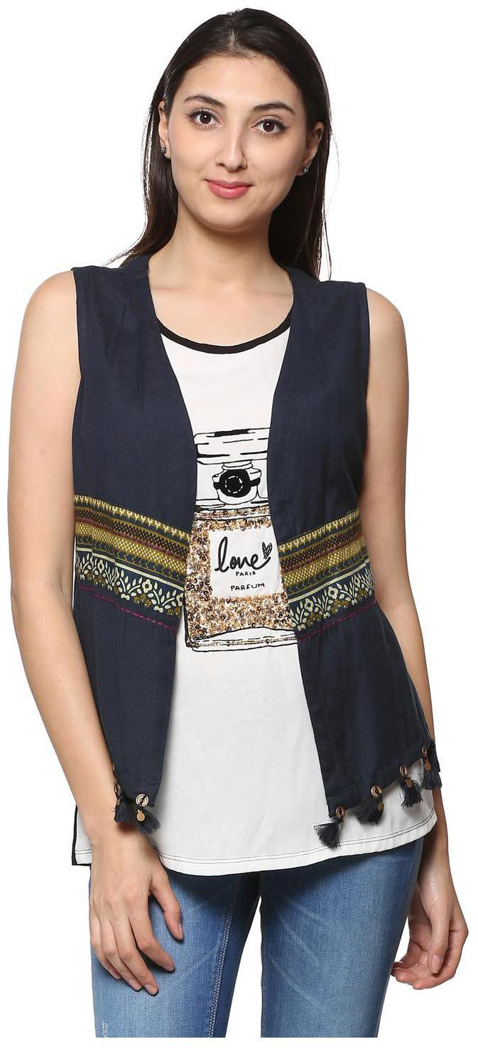 

People Women Printed Regular Jacket - Blue