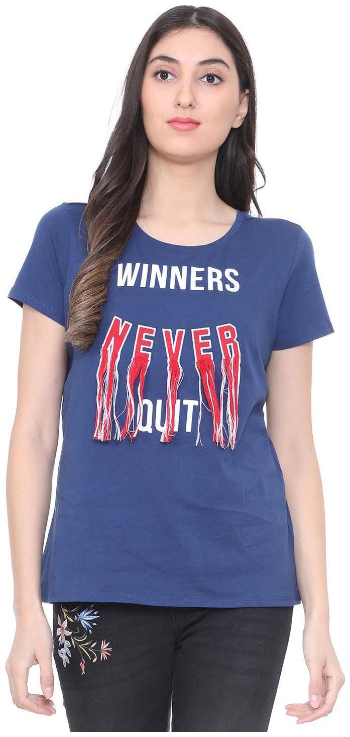 

People Women Blue Regular fit Round neck Cotton T shirt