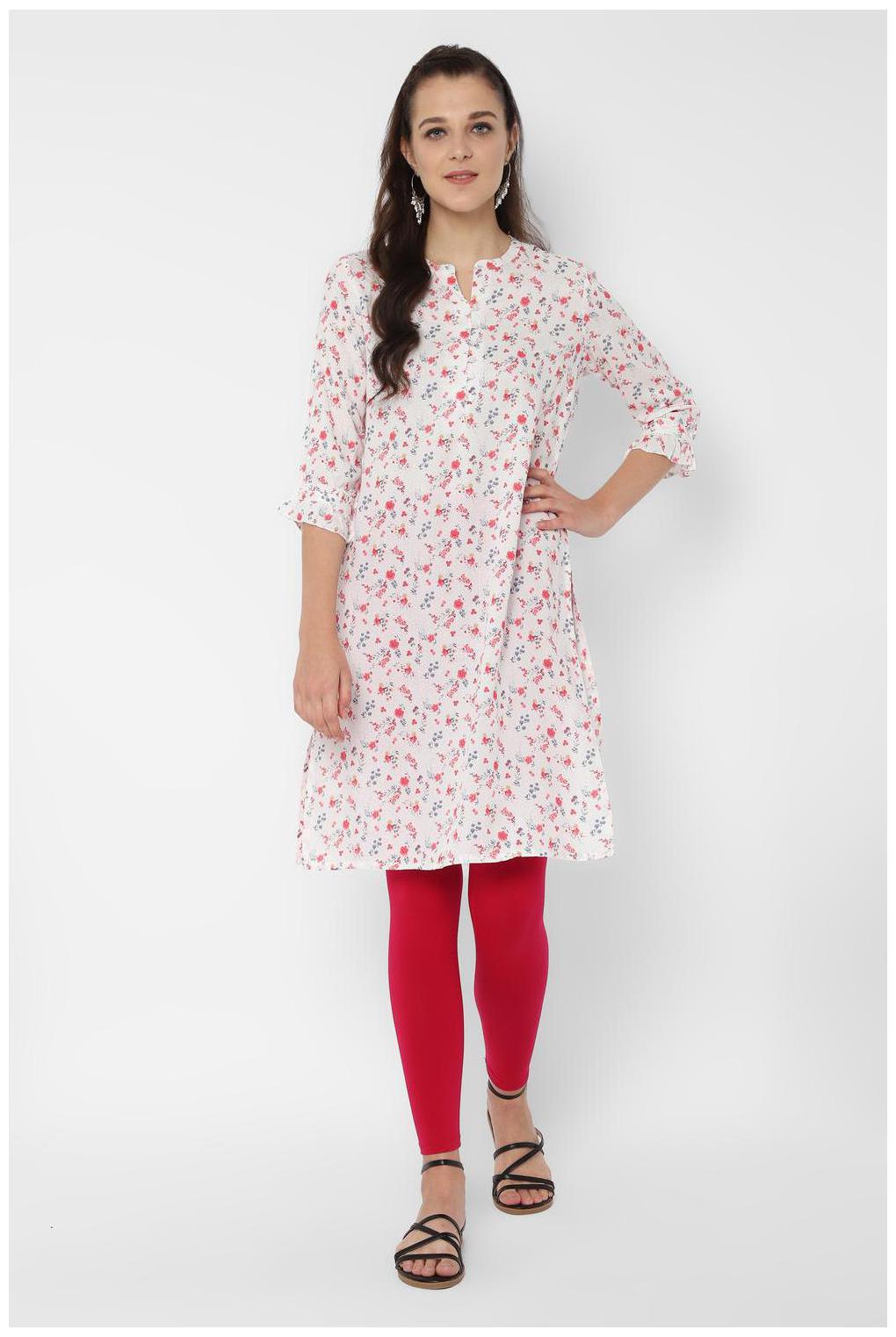 

People Women White Floral Anarkali Kurta