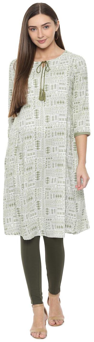 

People Women White Printed Straight Kurta