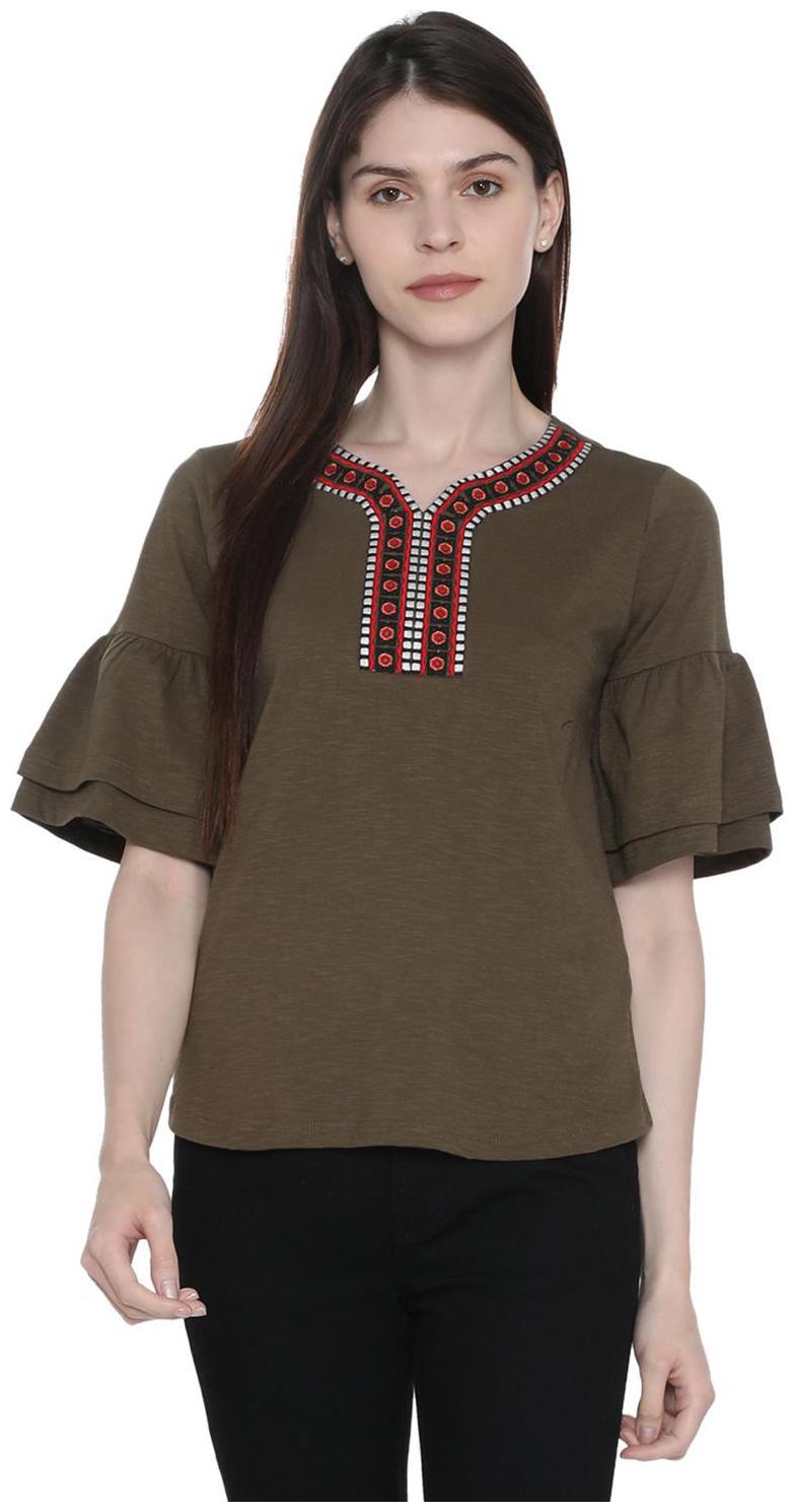 

People Women Embroidered Regular top - Green