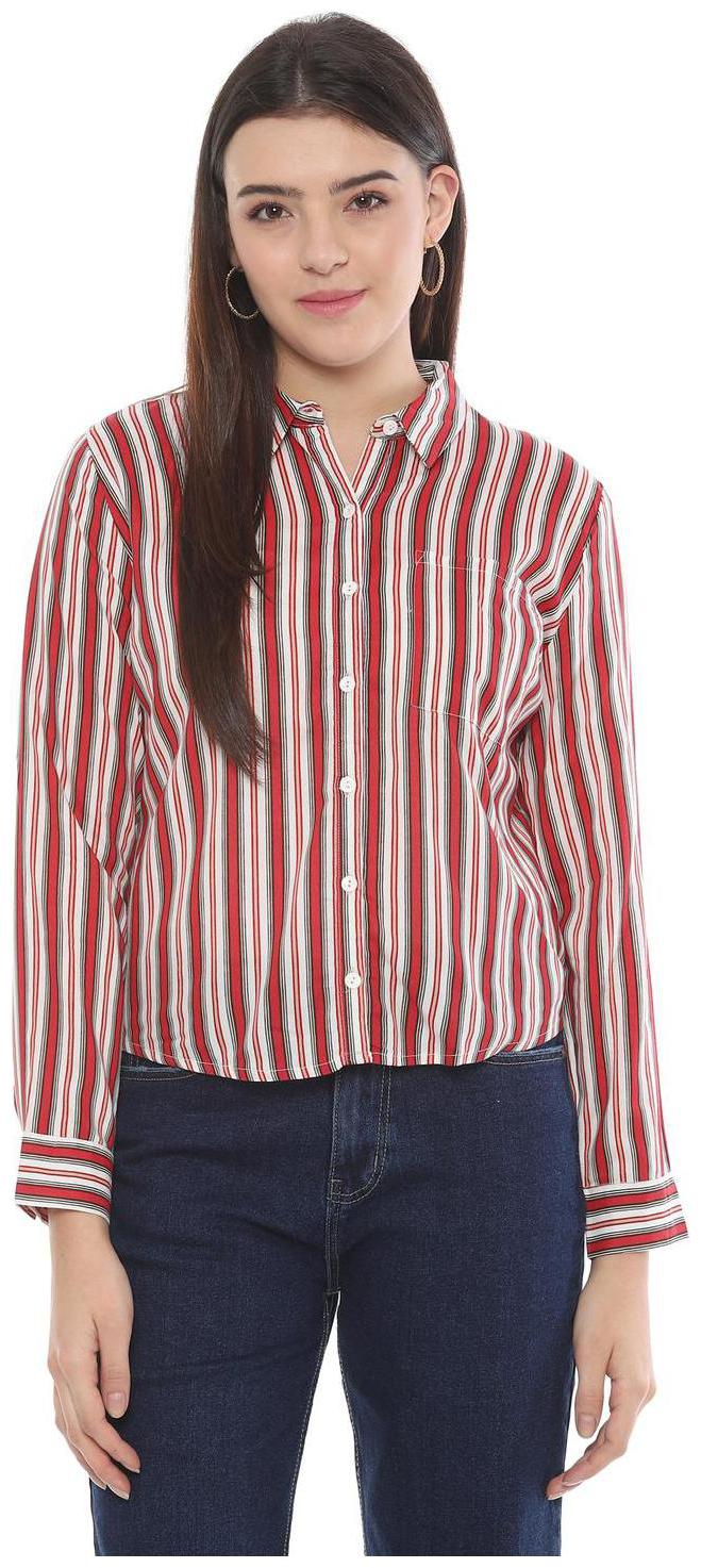 

People Women Red Striped Regular Fit Shirt