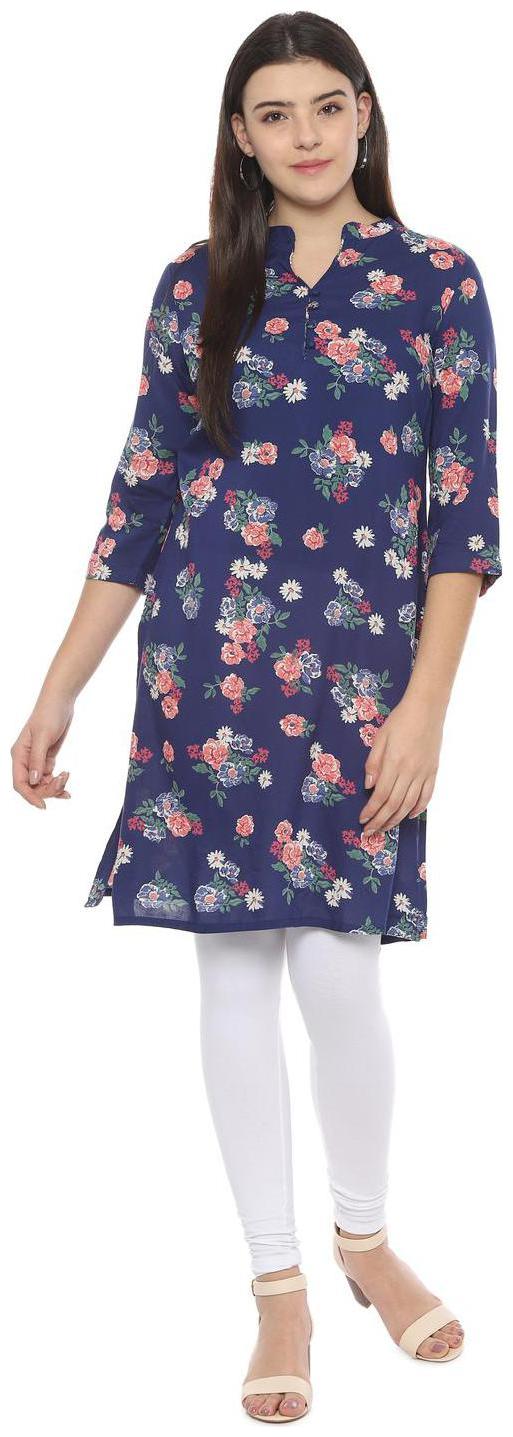 

People Women Navy Blue Floral Straight Kurta