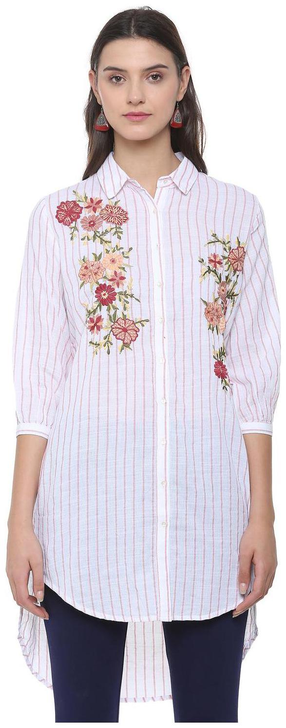 

People Women White Embroidered Regular Fit Shirt