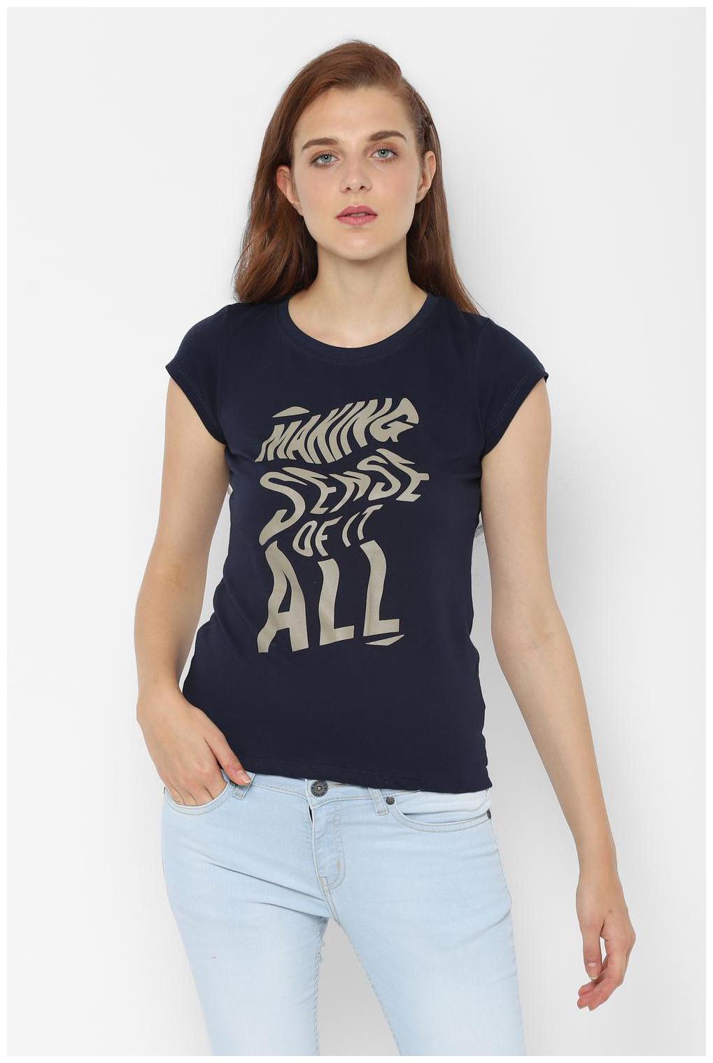 

People Women Blue Regular fit Round neck Cotton T shirt