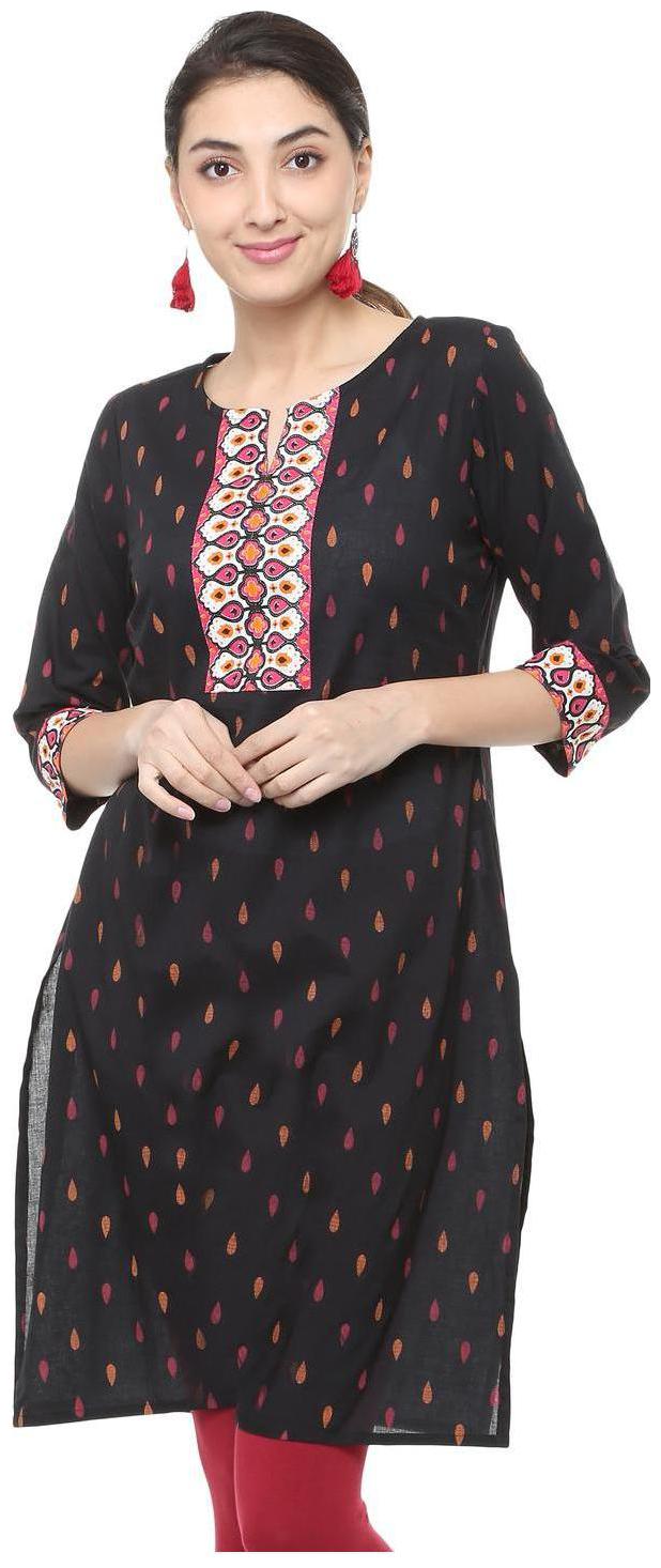 

People Women Black Printed Straight Kurta