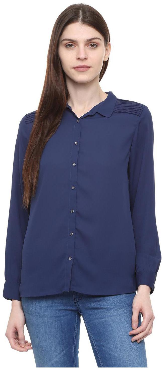

People Women Blue Solid Regular Fit Shirt