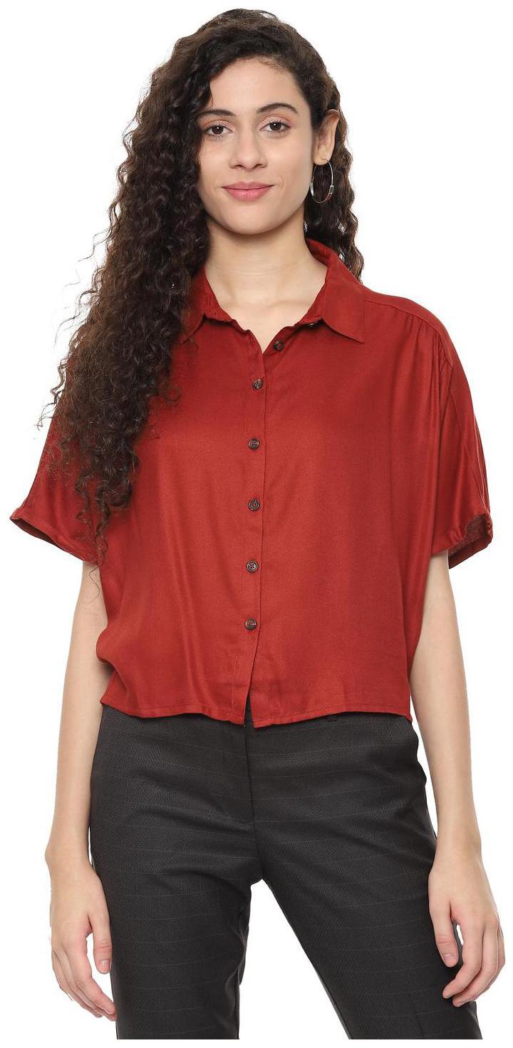 

People Women Red Solid Regular Fit Shirt