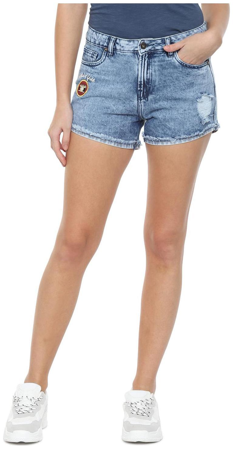 

People Women Self design Denim shorts - Blue