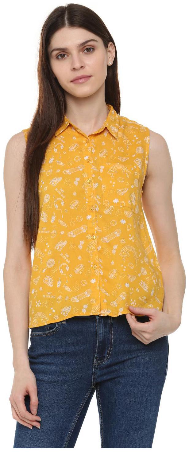 

People Women Yellow Printed Regular Fit Shirt