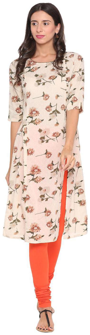 

People women Cotton Printed A Line Kurta Beige