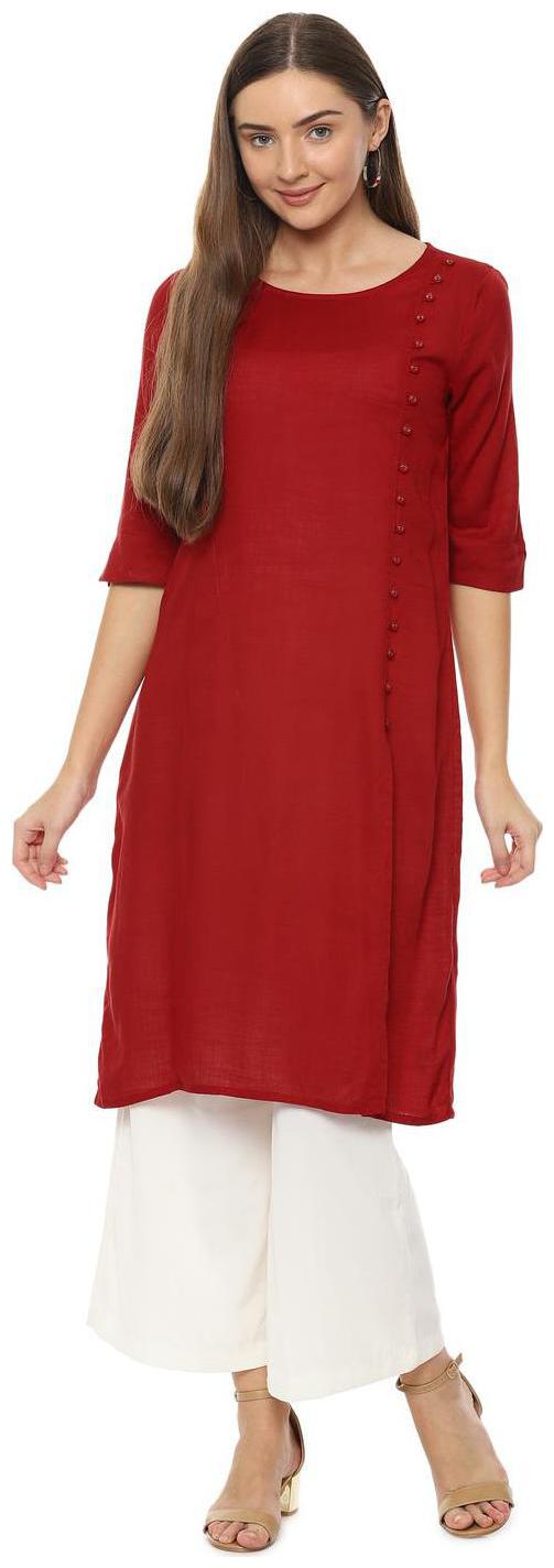 

People Women Red Solid Straight Kurta