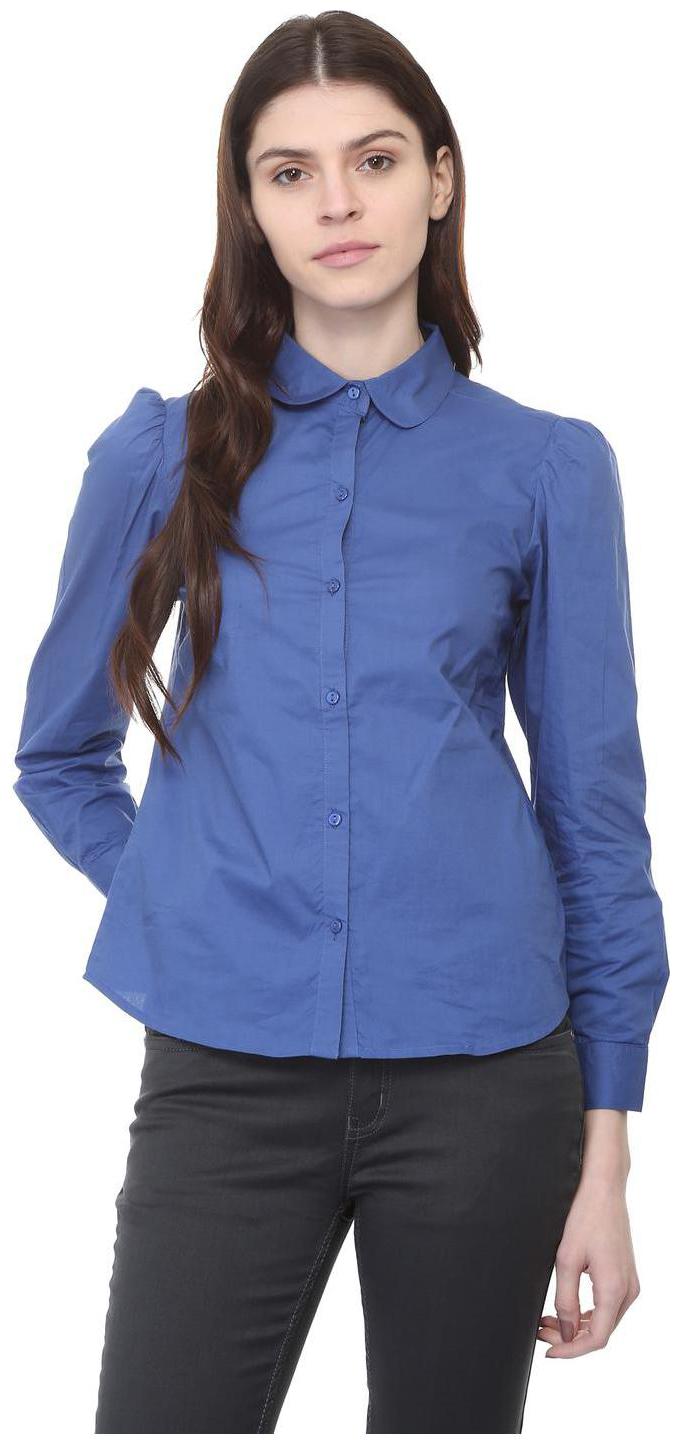 

People Women Blue Solid Regular Fit Shirt