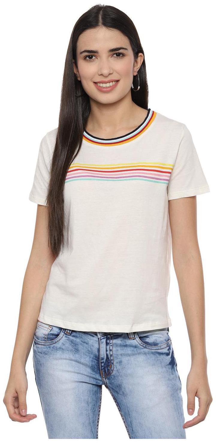 

People Women Cream Regular fit Round neck Cotton T shirt