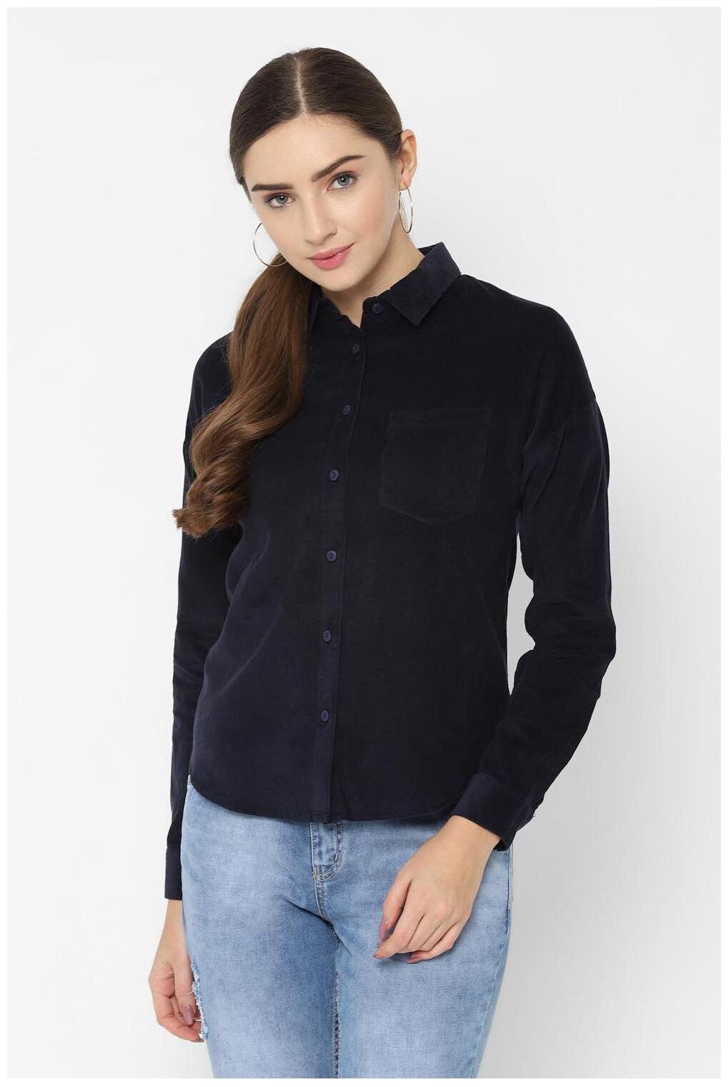

People Women Blue Solid Regular Fit Shirt