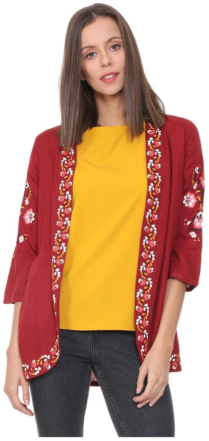 

People Women Printed Regular Jacket - Maroon