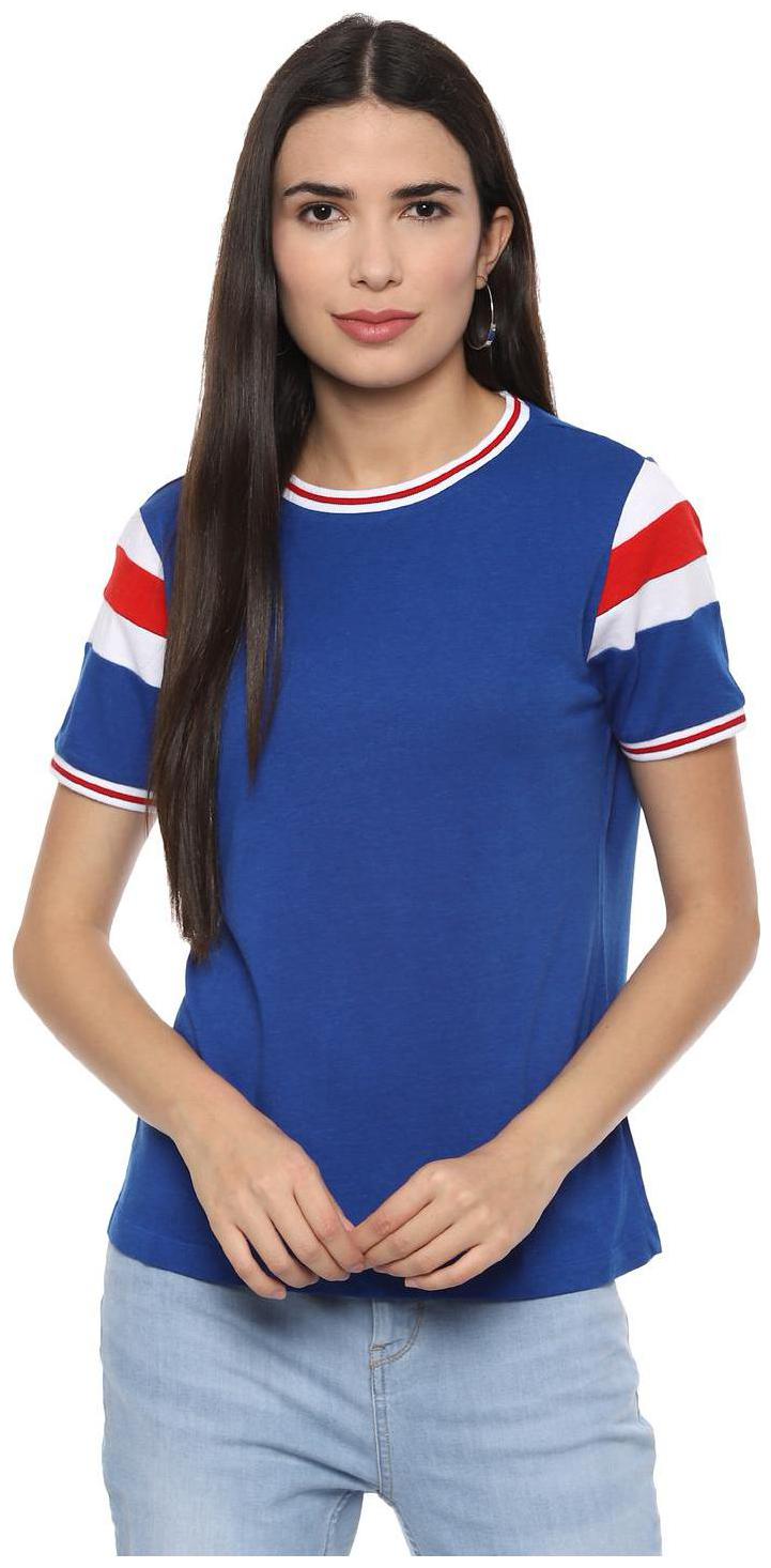 

People Women Blue Regular fit Round neck Blended T shirt
