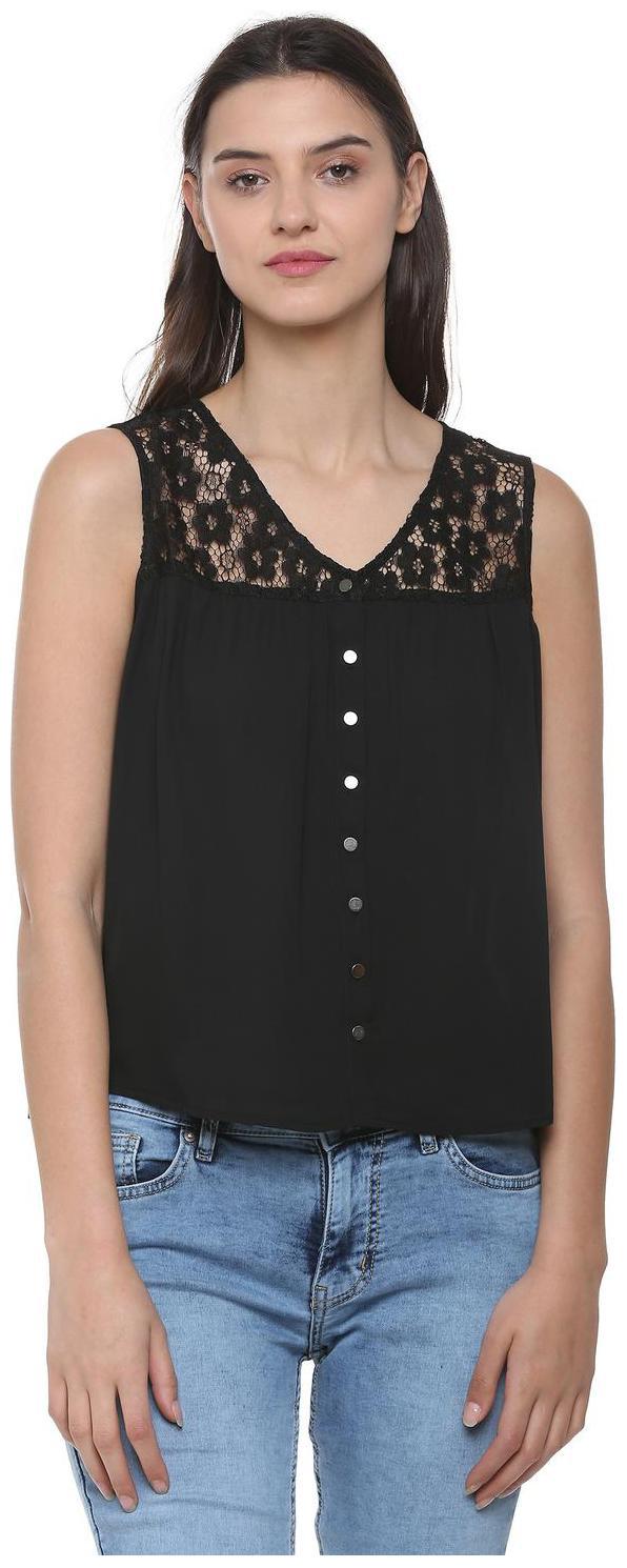 

People Women Self design Regular top - Black
