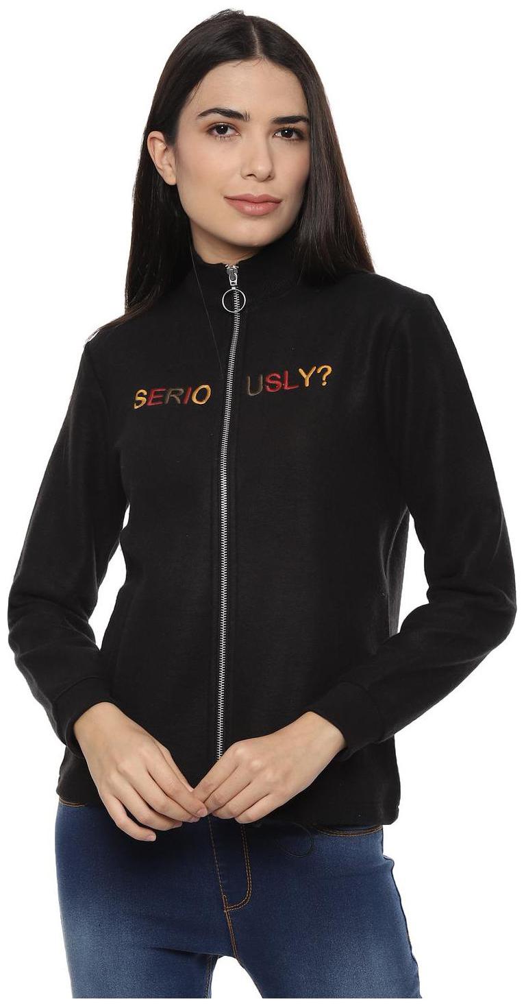 

People Women Self Design Sweatshirt - Black
