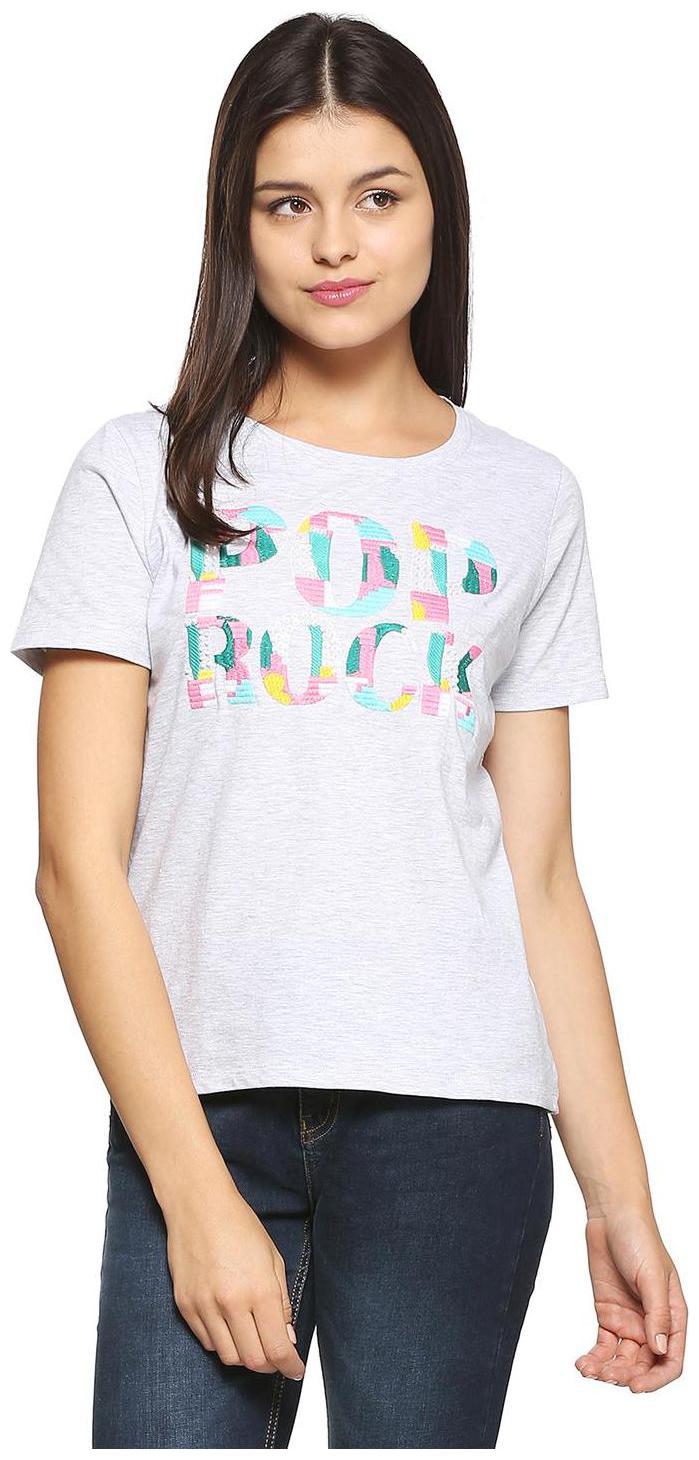 

People Women White Regular fit Round neck Cotton T shirt