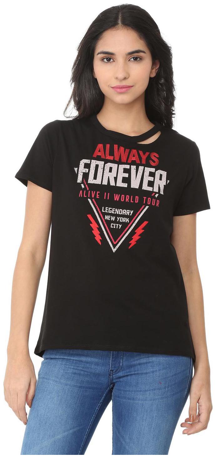 

People Women Black Regular fit Round neck Cotton T shirt