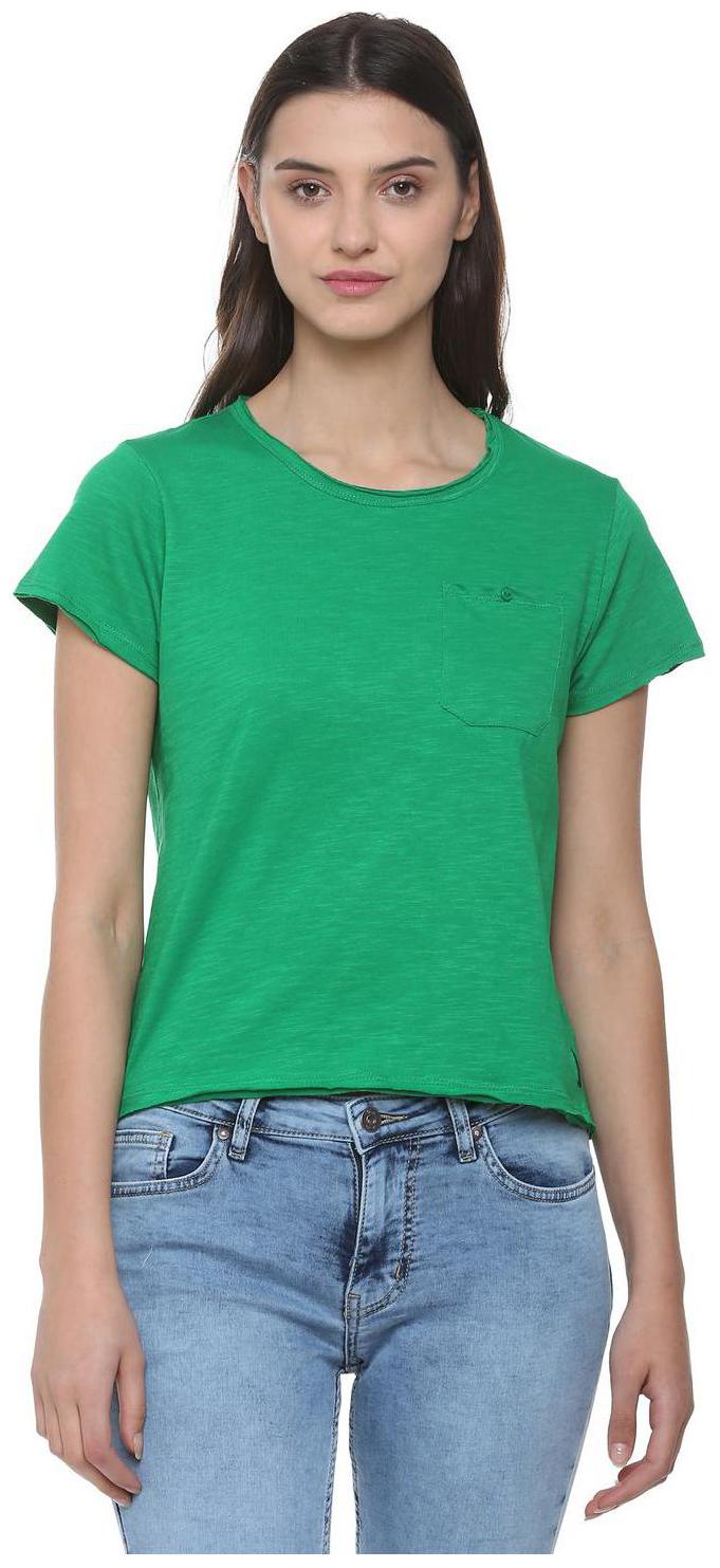 

People Women Green Regular fit Round neck Cotton T shirt