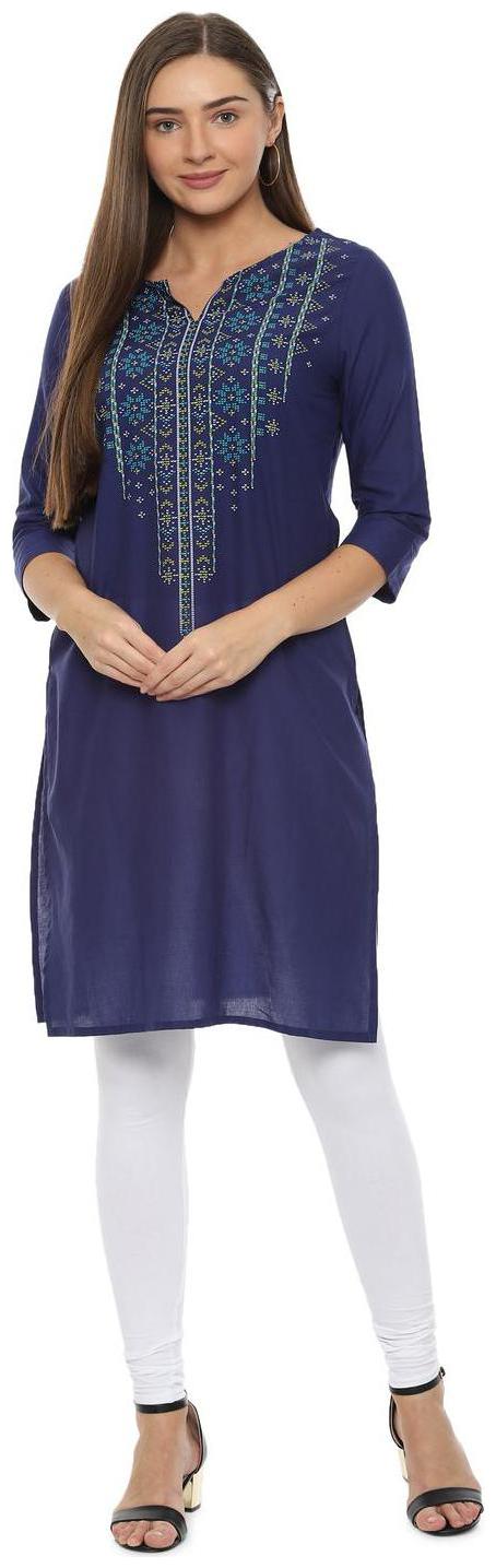 

People Women Blue Printed Straight Kurta