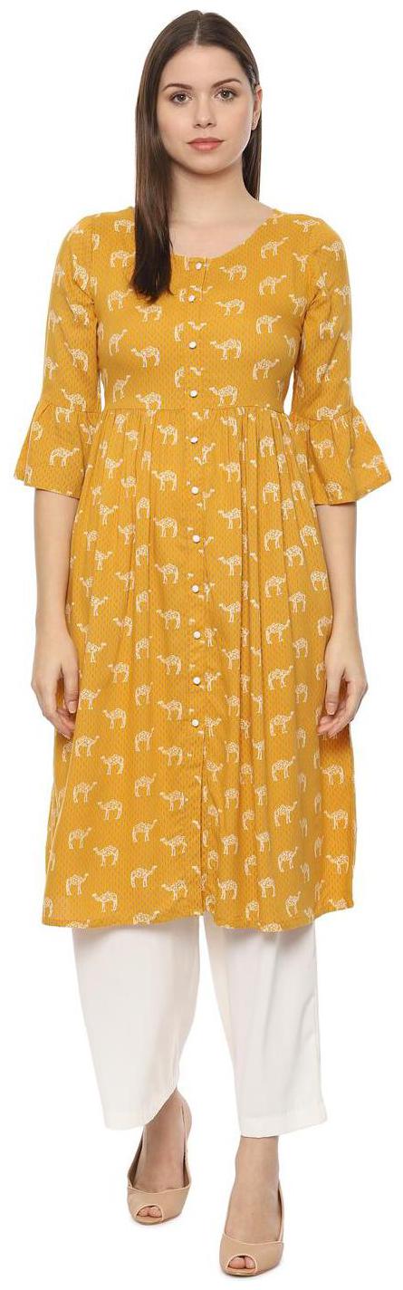 

People Women Yellow Printed Anarkali Kurta
